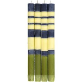THREE STRIPE ECO DINNER CANDLES  IN JASMINE OLIVE AND INDIGO (PACK OF 4)