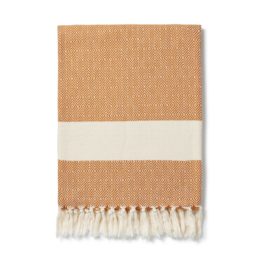 Damla Organic Cotton Peshtemal Towel Throw in Tan from Luks Linen