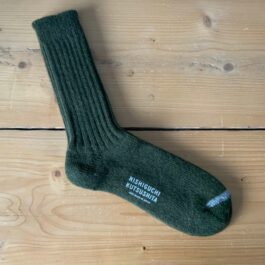 Wool Rib Mens Socks in Khaki from Nishiguchi Kutsushita