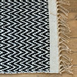 Black and Cream Zig Zag Weave Eco Cotton and Jute Rug (90cm x 150cm)
