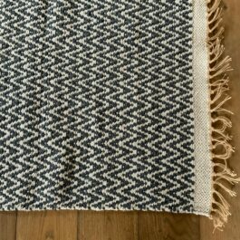 Dark Grey and Cream Zig Zag Weave Eco Cotton Rug (90cm x 150cm)