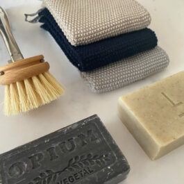 100% Cotton Knit Dishcloths in Navy, Putty and Grey from Sophie Home