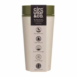 Reusable Circular Cup 12oz in Cream & Olive Green