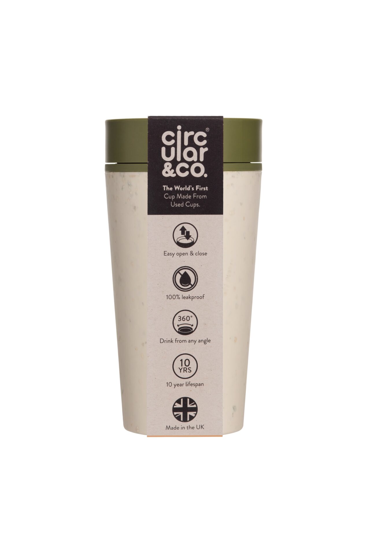 Reusable Circular Cup 12oz in Cream & Olive Green