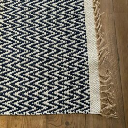 Dark Navy and Cream Zig Zag Weave Eco Cotton Rug (90 x 150cm)