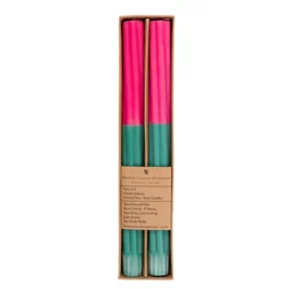 Twisted Stripe Eco Dinner Candles in Neyron Pink and Beryl Green from British Colour Standard