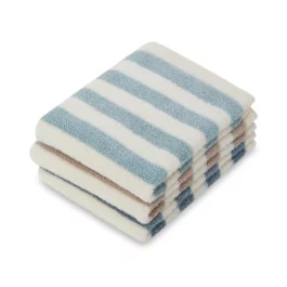 Striped Terry Eco Cotton Wash Cloths (Set of 3) in Aqua, Denim & Putty from Sophie Home