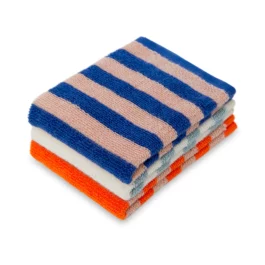 Striped Terry Eco Cotton Wash Cloths (set of 3) in Cobalt Blue, Aqua and Orange from Sophie Home