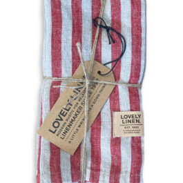 Misty Red and Natural Stripe 100% Linen Table Napkin from Lovely Linen
