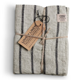 Misty Black and Natural Stripe 100% Linen Table Runner from Lovely Linen