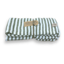 Misty 100% Pure Linen Table Cloth in Jeep Green Stripe from Lovely Linen